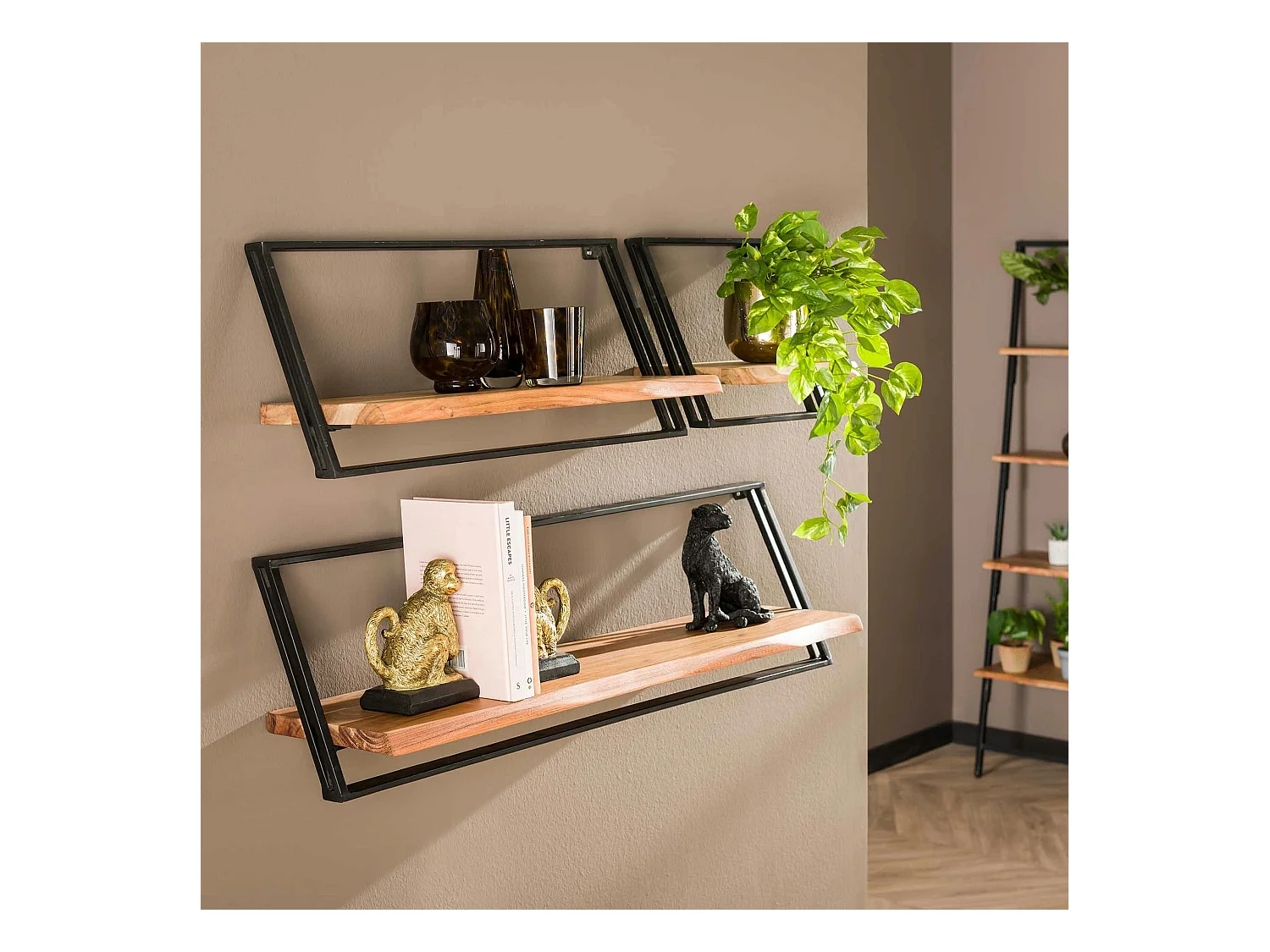 Etagère murale bois métal moderne (lot de 3) MELBOURNE