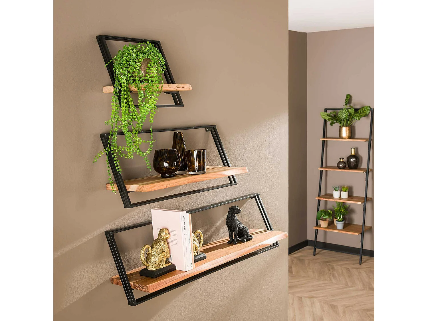 Etagère murale bois métal moderne (lot de 3) MELBOURNE