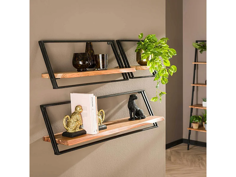 Etagère murale bois métal moderne (lot de 3) MELBOURNE