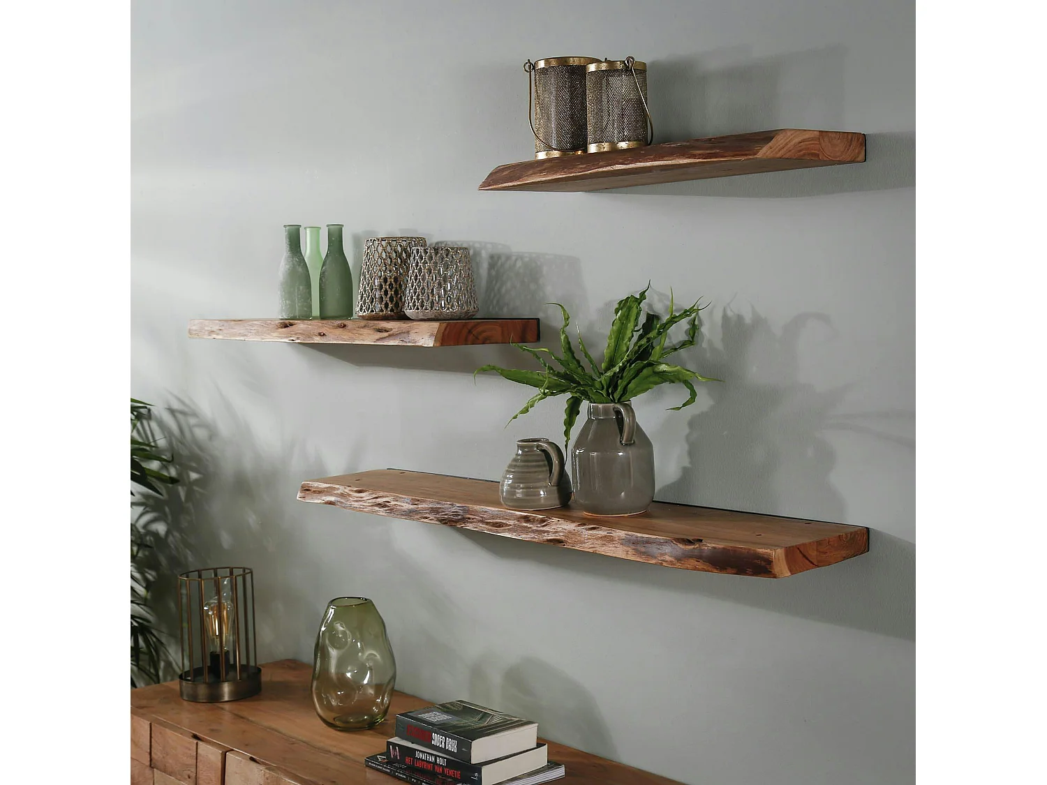 Etagère murale bois massif bordure naturelle 120 cm MELBOURNE