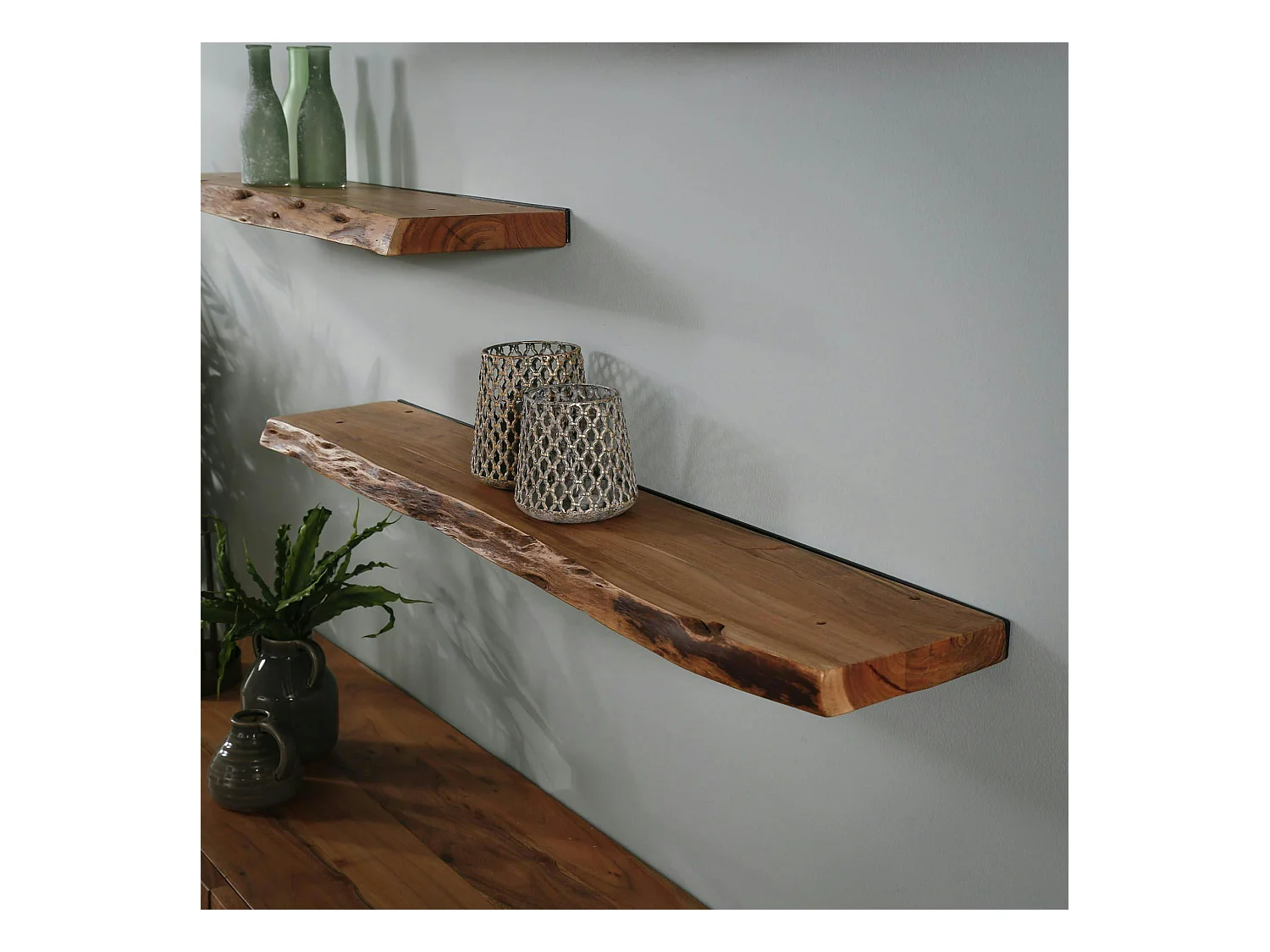 Etagère murale bois massif bordure naturelle 120 cm MELBOURNE