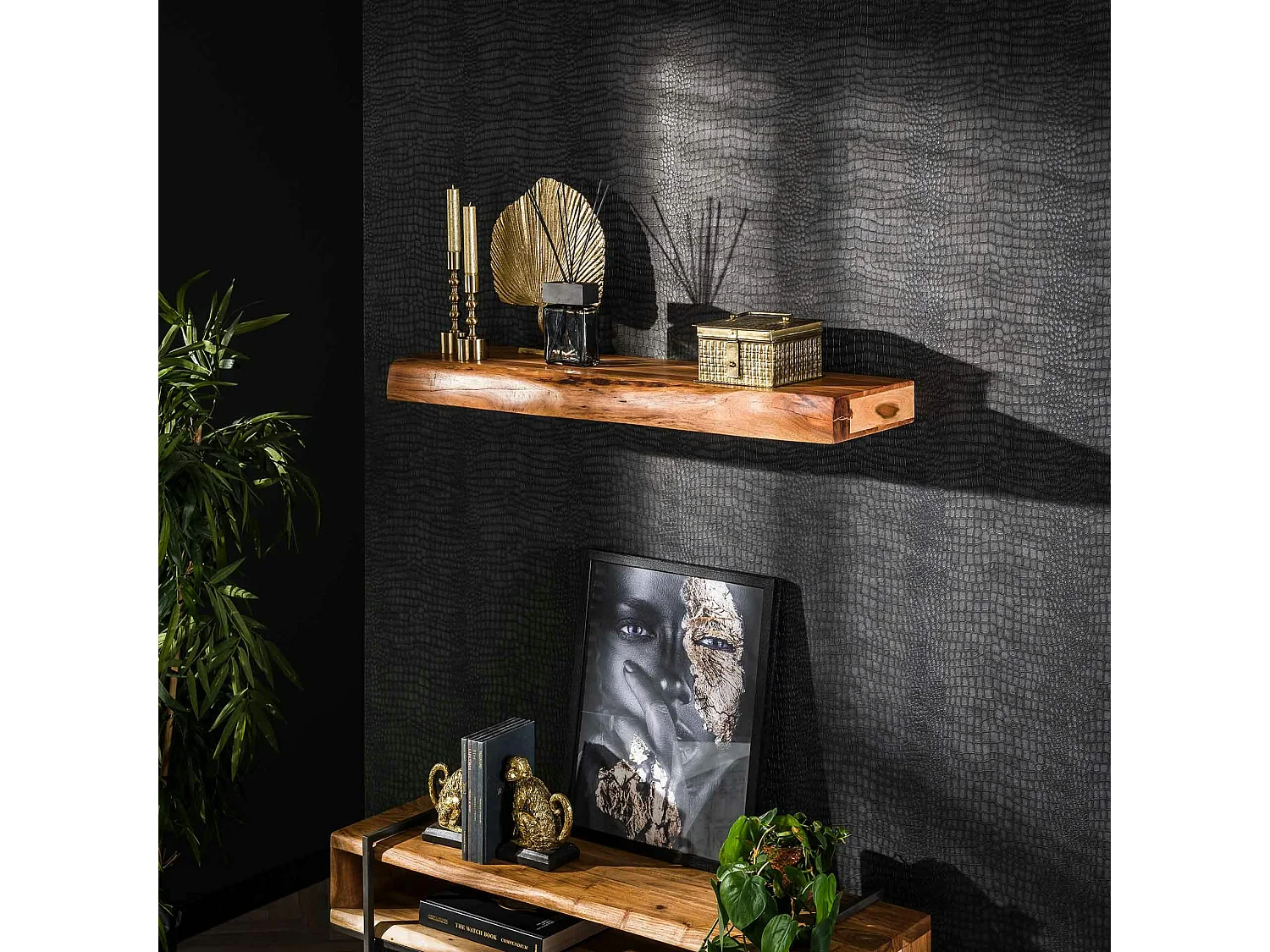 Étagère murale en bois d'acacia épais 1m MELBOURNE