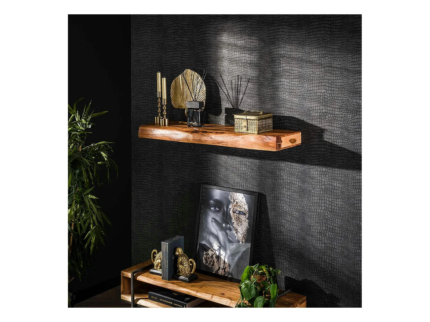 Étagère murale en bois d'acacia épais 1m MELBOURNE