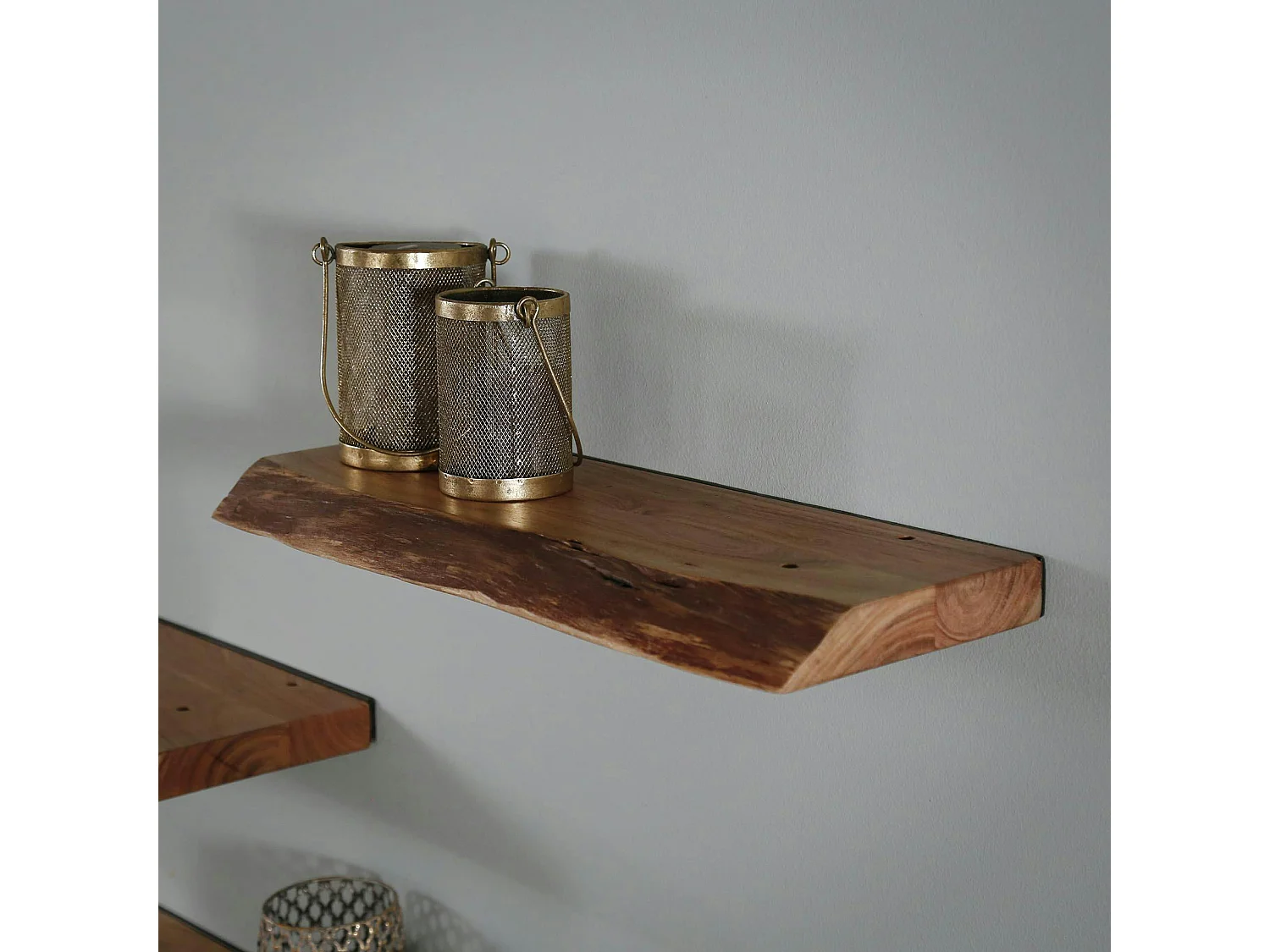 Etagère murale bois massif bordure naturelle 60 cm MELBOURNE