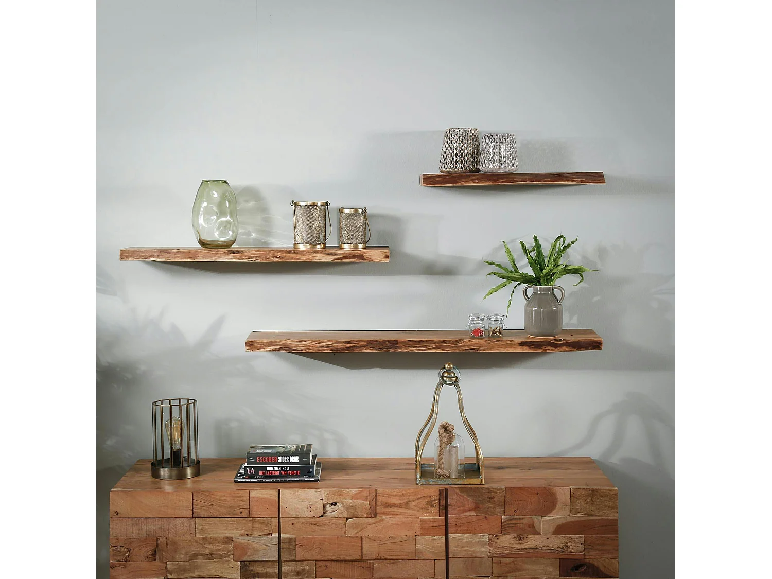 Etagère murale bois massif bordure naturelle 60 cm MELBOURNE