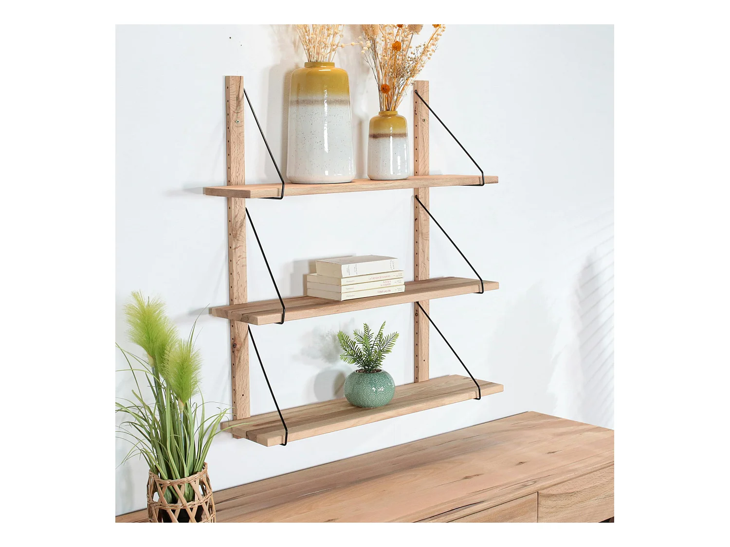 Etagère murale bois massif 3 plateaux (bois blanc) PALERME