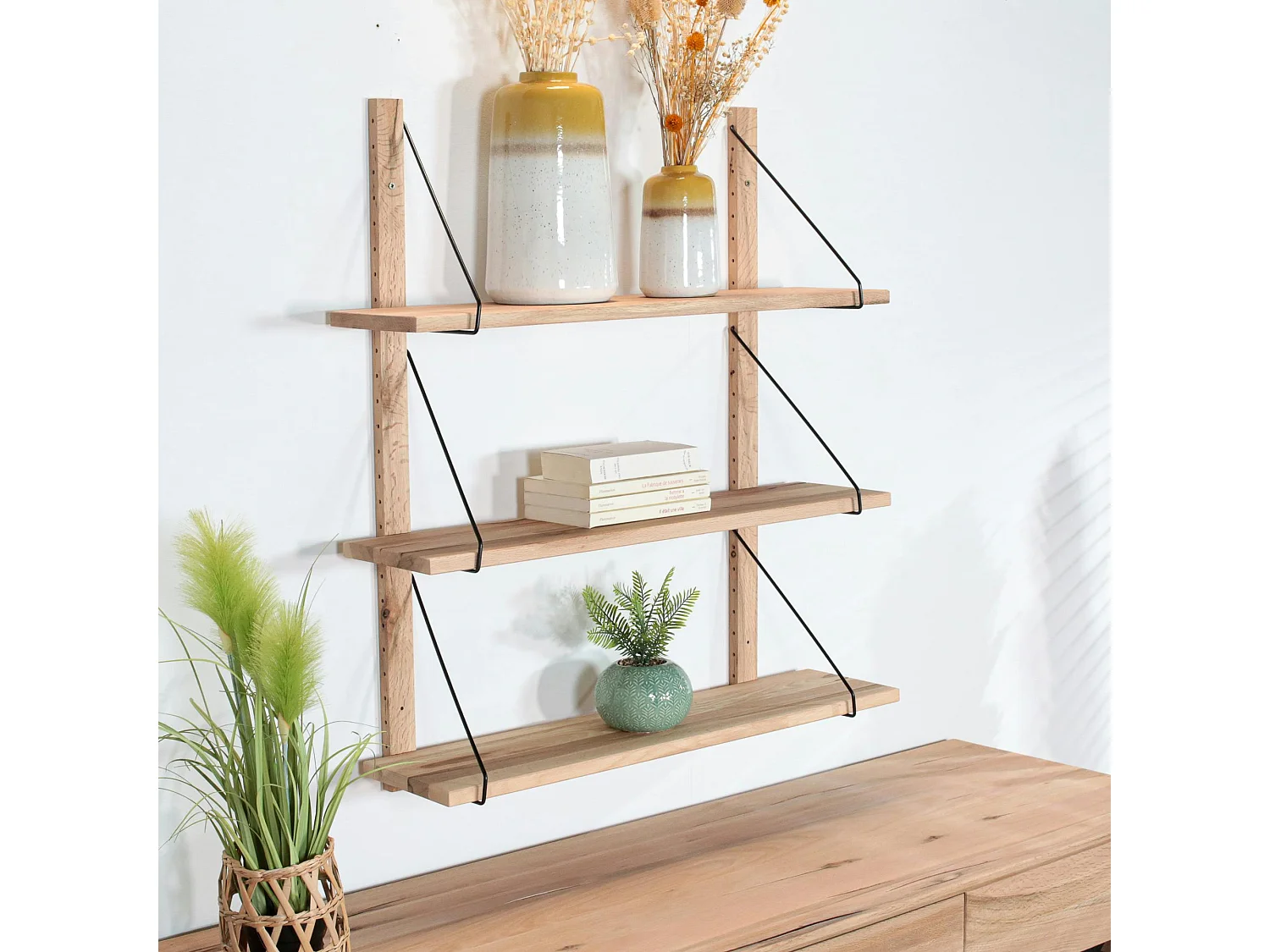 Etagère murale bois massif 3 plateaux (bois blanc) PALERME