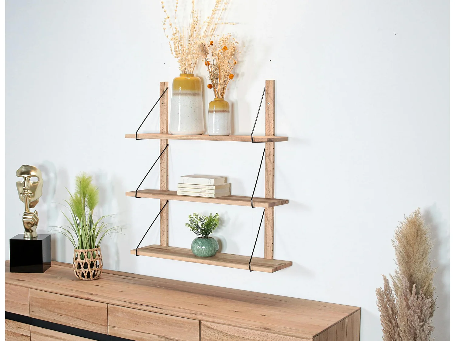 Etagère murale bois massif 3 plateaux (bois blanc) PALERME