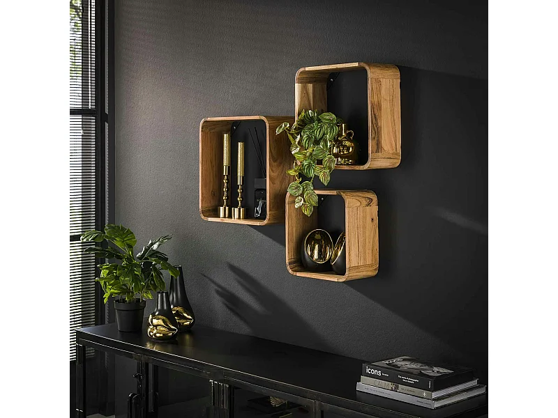 Etagère cube murale en bois d'acacia (lot de 3) MELBOURNE