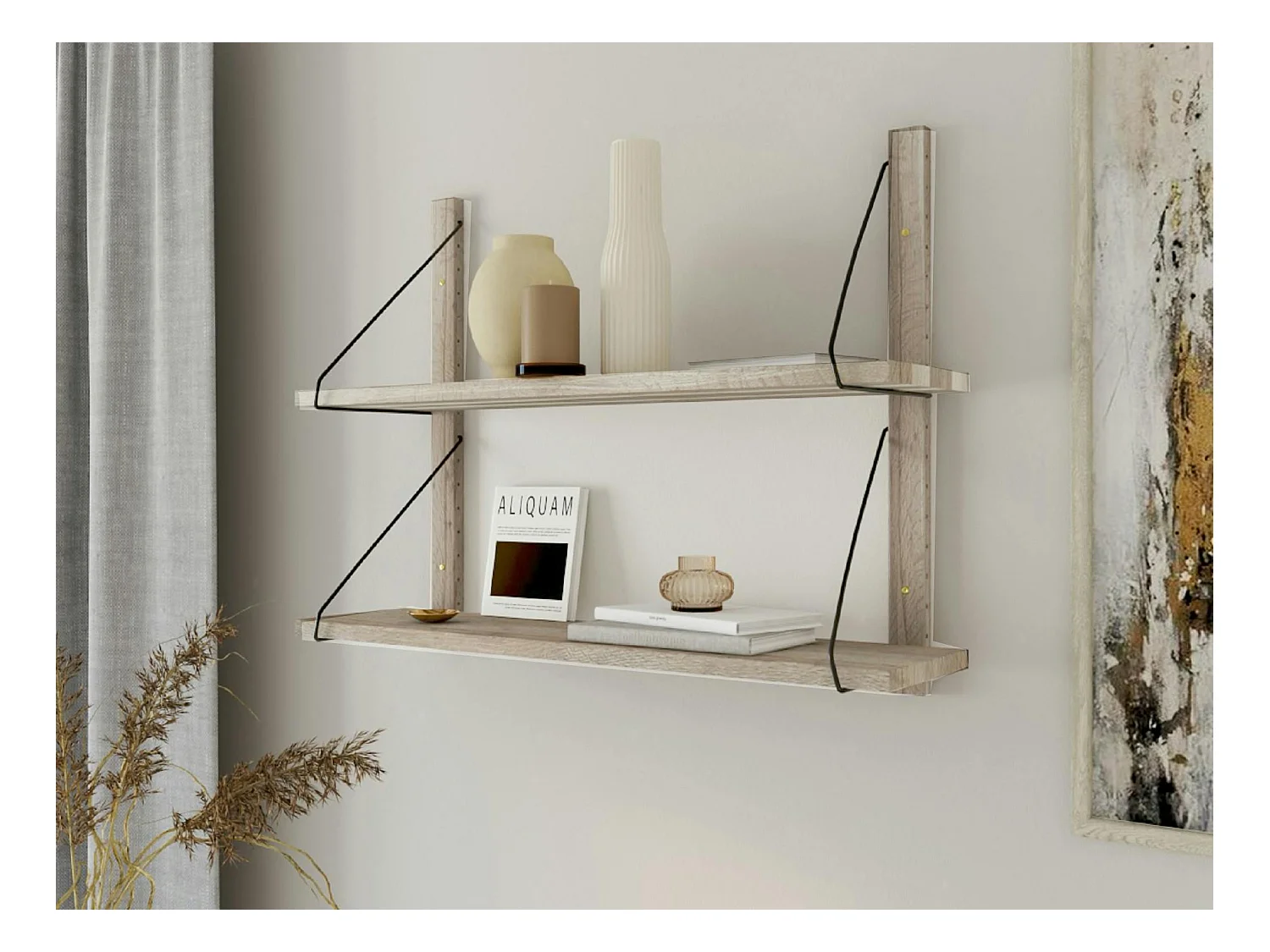 Etagère murale bois massif 2 plateaux (bois blanc) PALERME