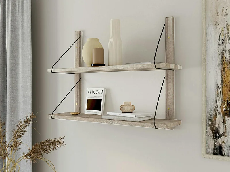 Etagère murale bois massif 2 plateaux (bois blanc) PALERME