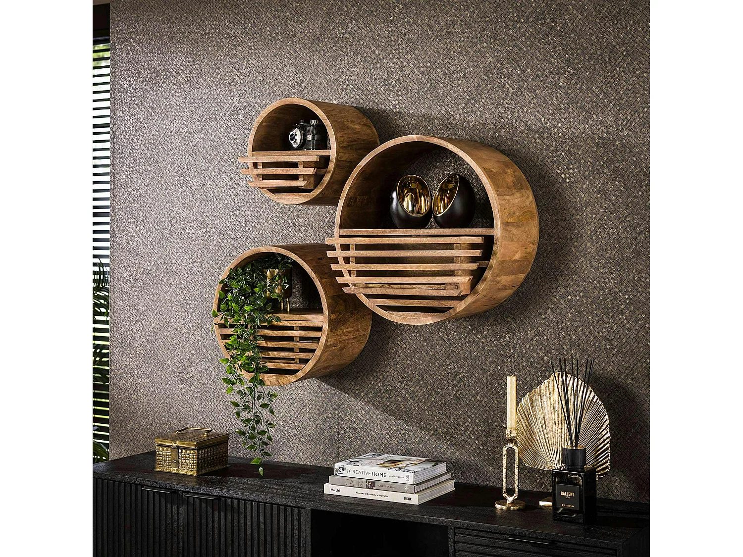 Etagère murale ronde 1 tiroir bois de manguier ø 30 cm DELHI