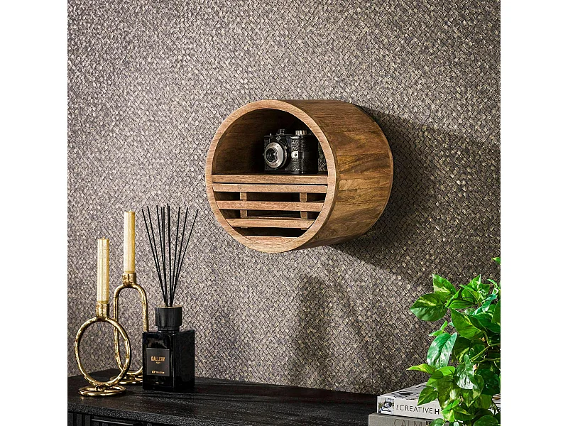Etagère murale ronde 1 tiroir bois de manguier ø 30 cm DELHI