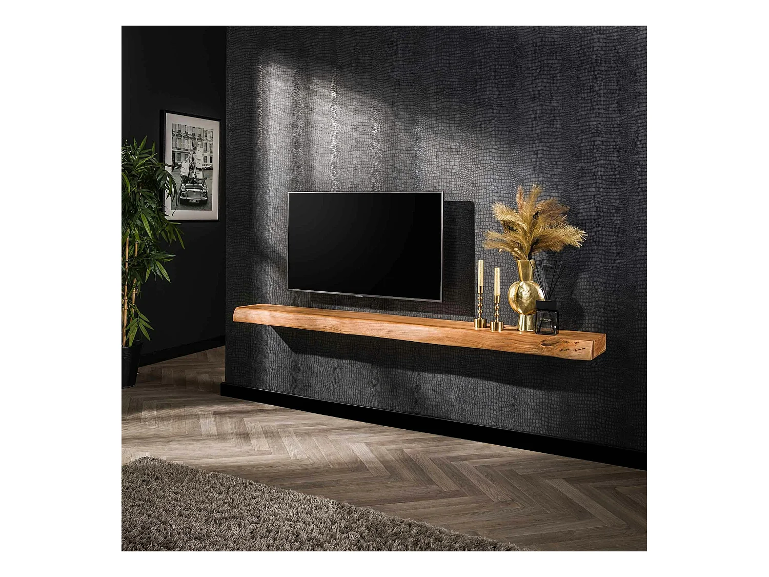 Étagère murale en bois d'acacia épais 2 m MELBOURNE