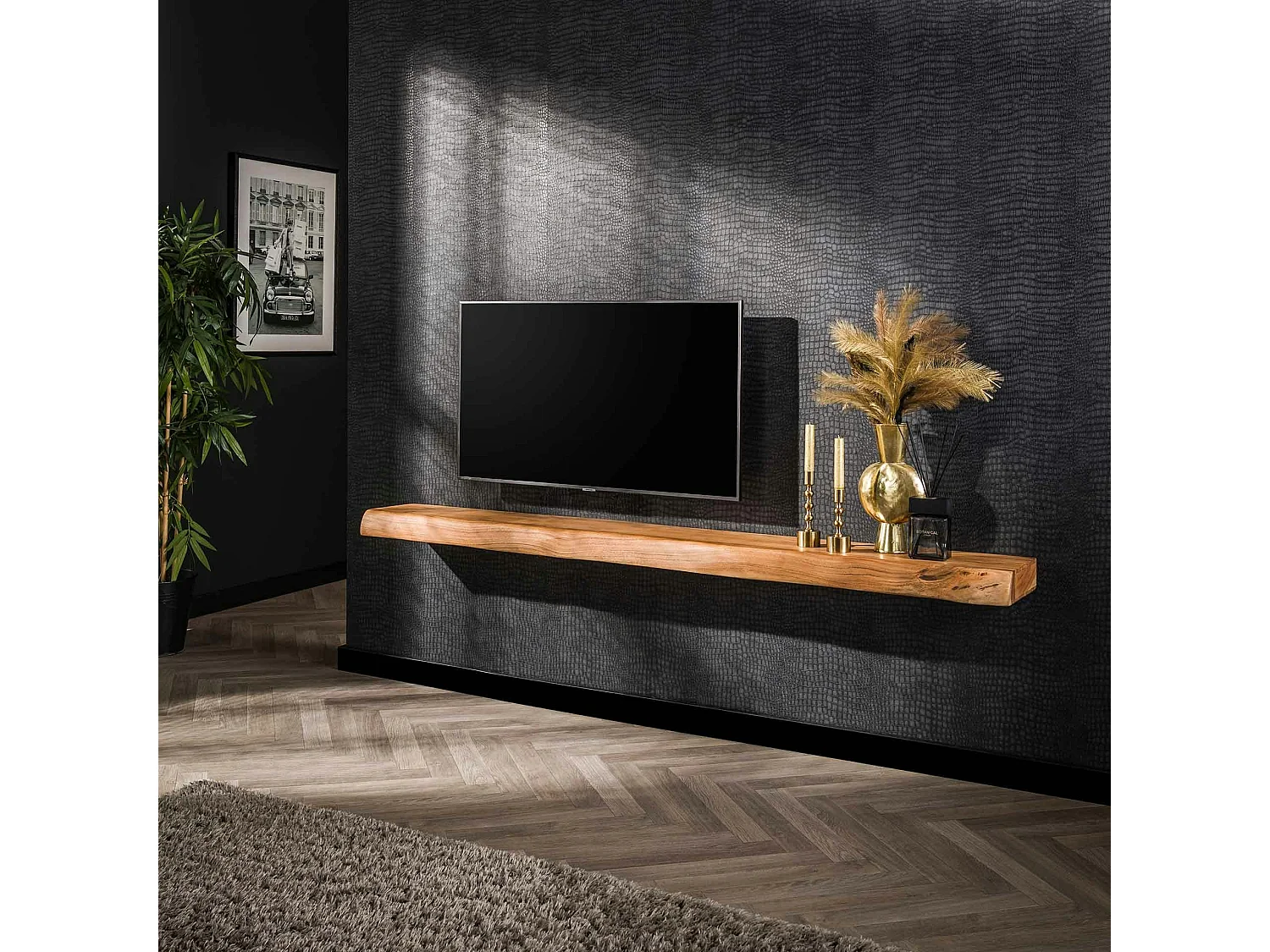 Étagère murale en bois d'acacia épais 2 m MELBOURNE