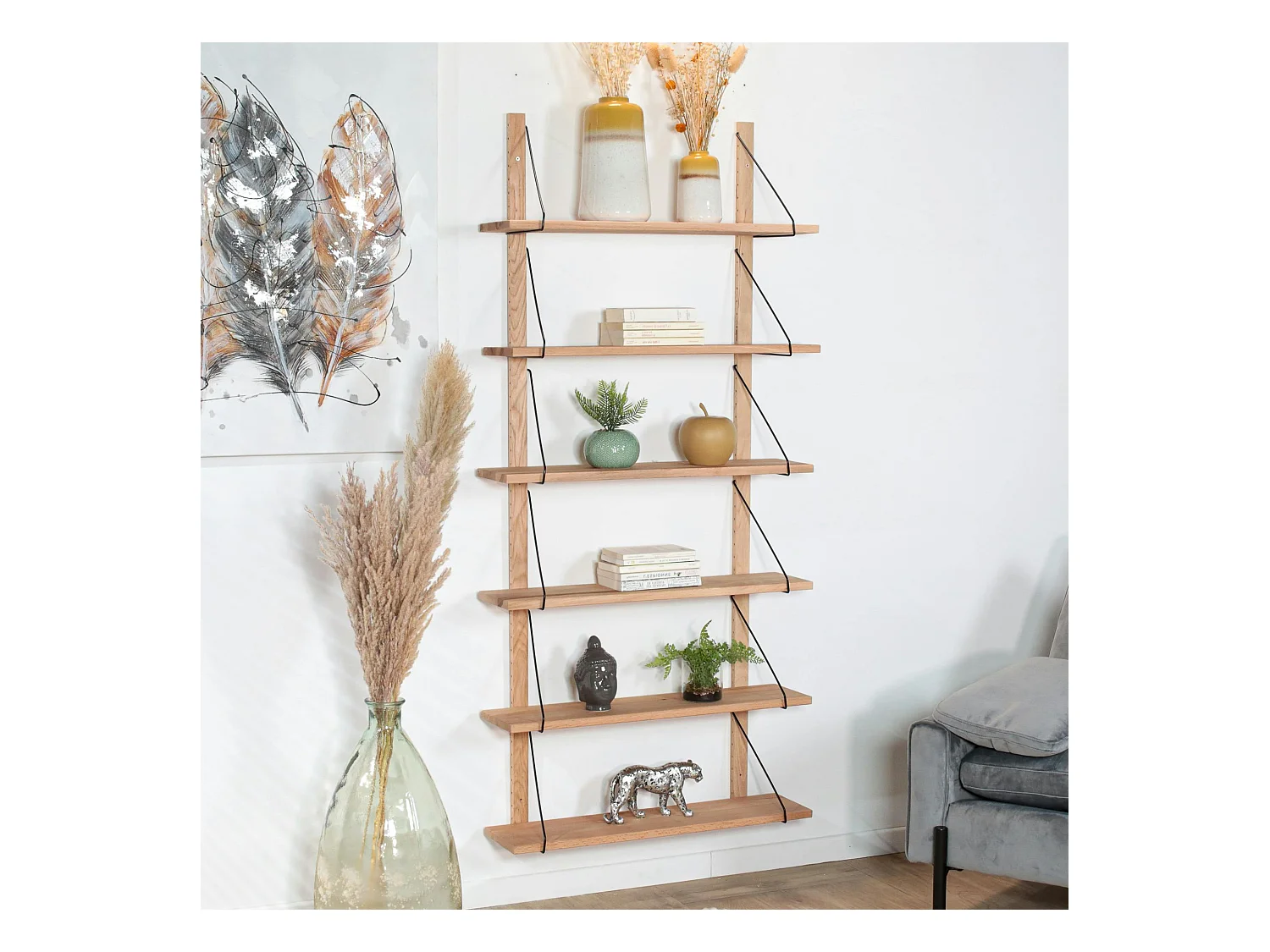 Etagère murale bois massif 6 plateaux (bois blanc) PALERME