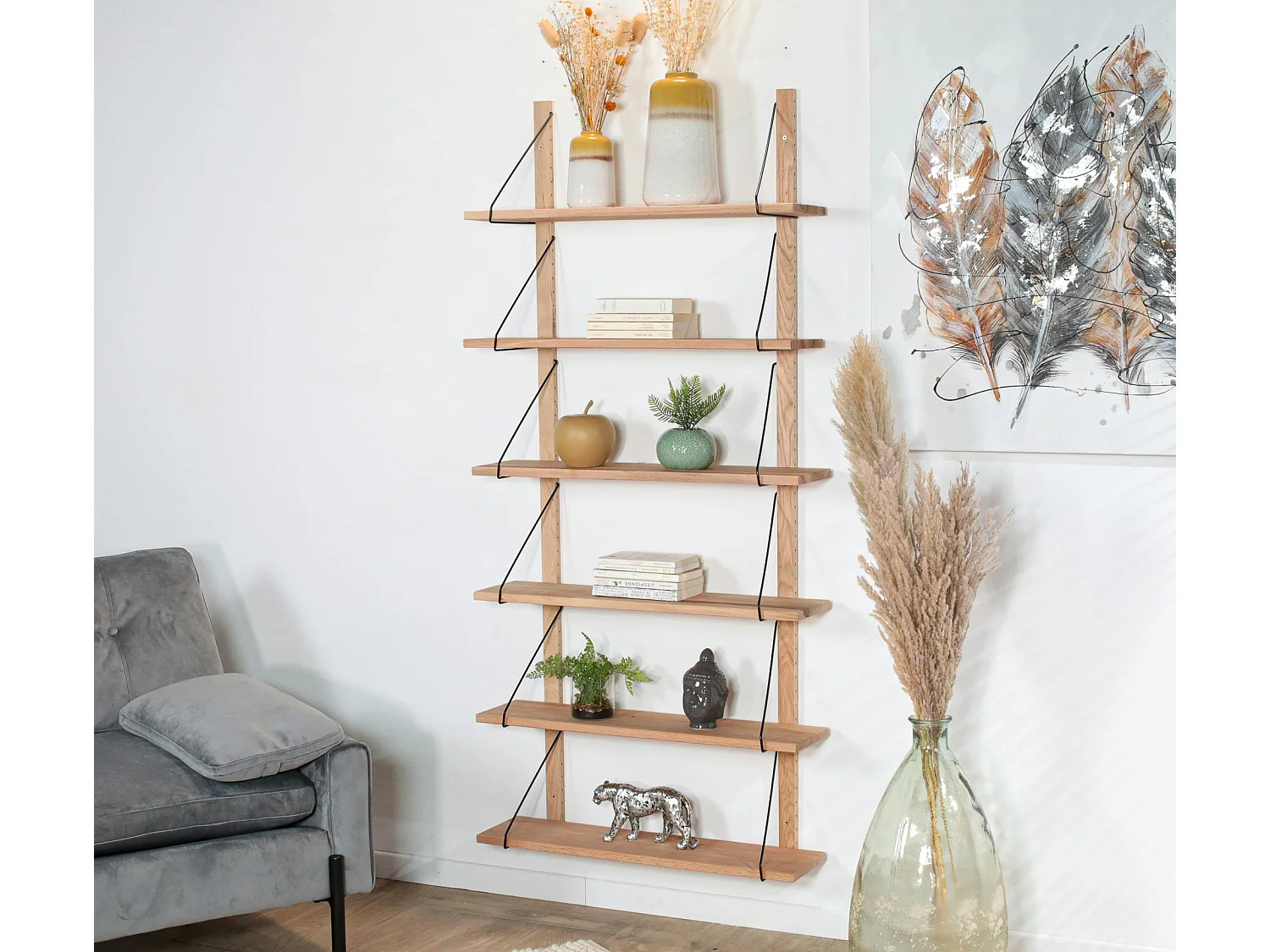 Etagère murale bois massif 6 plateaux (bois blanc) PALERME