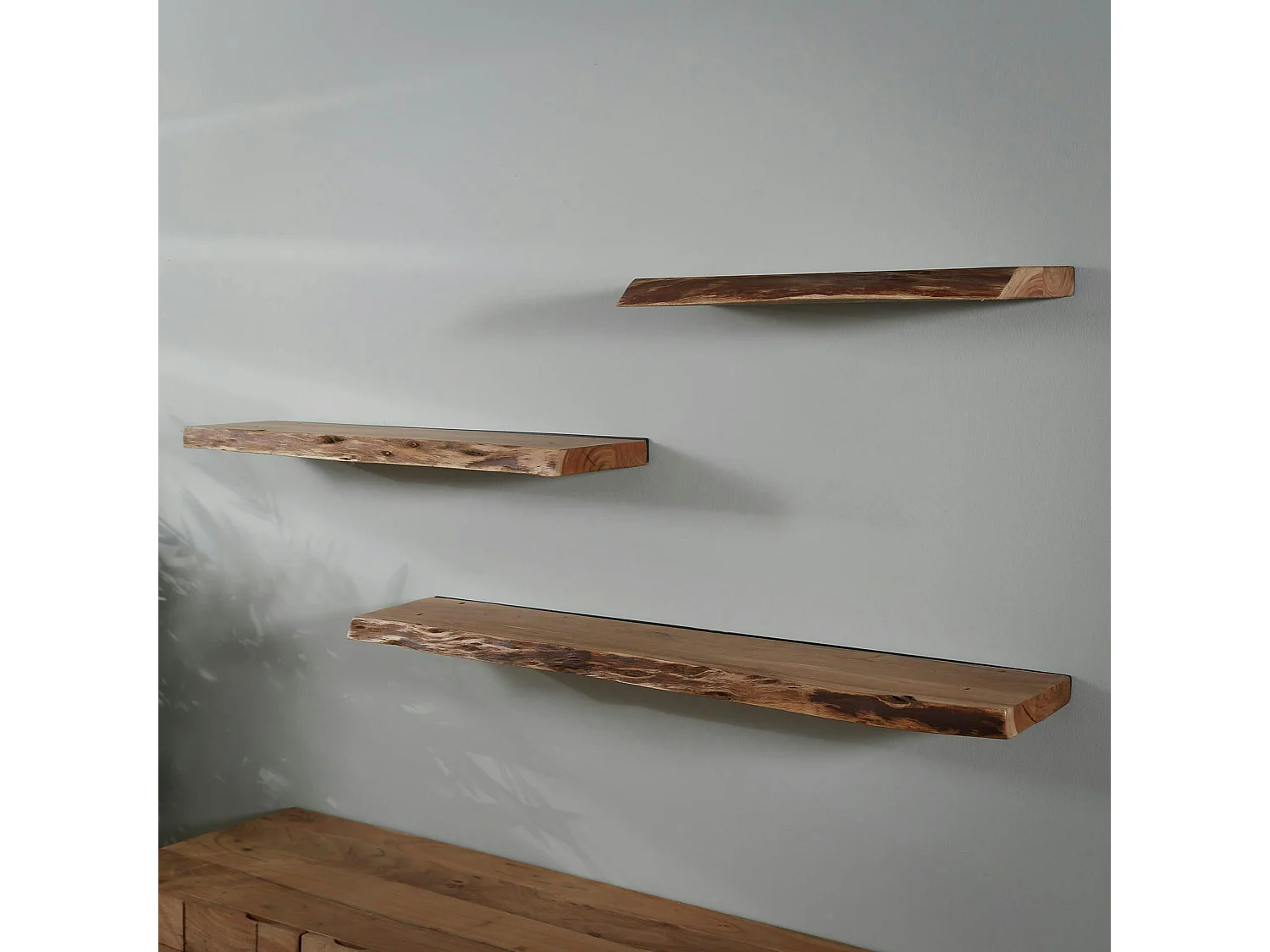 Etagère murale bois massif bordure naturelle 90 cm MELBOURNE