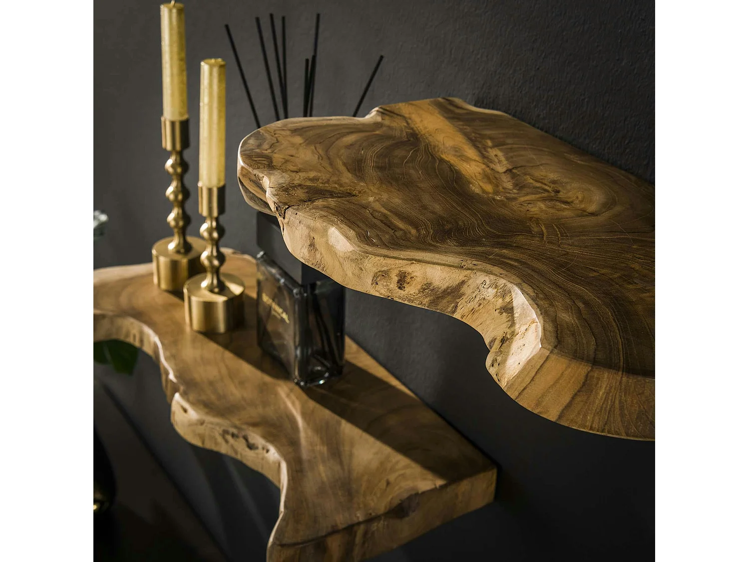 Etagères murales en teck recyclé avec bords naturels (lot de 3)