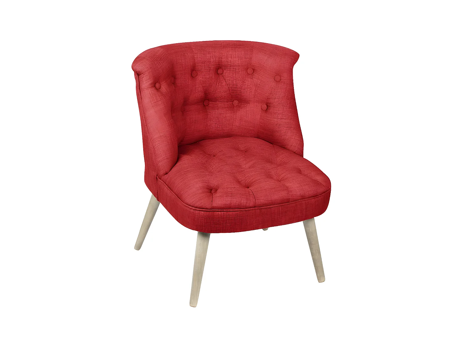 Fauteuil crapaud assise et dossier capitonné tissu rouge 67x59x71cm CAMILLE