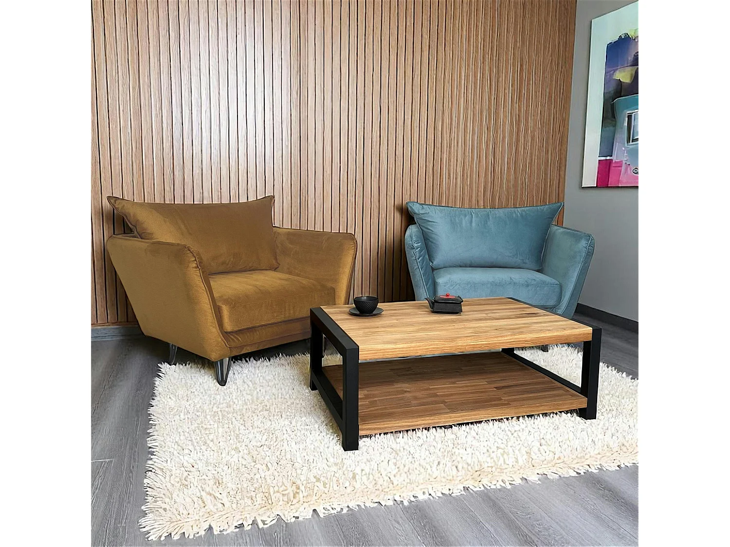 Fauteuil en velours ocre EPIKA