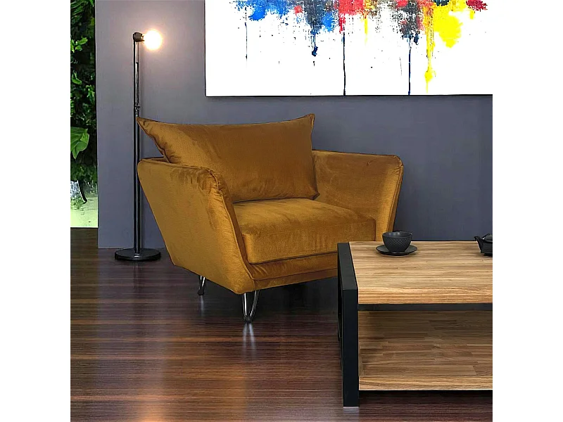 Fauteuil en velours ocre EPIKA