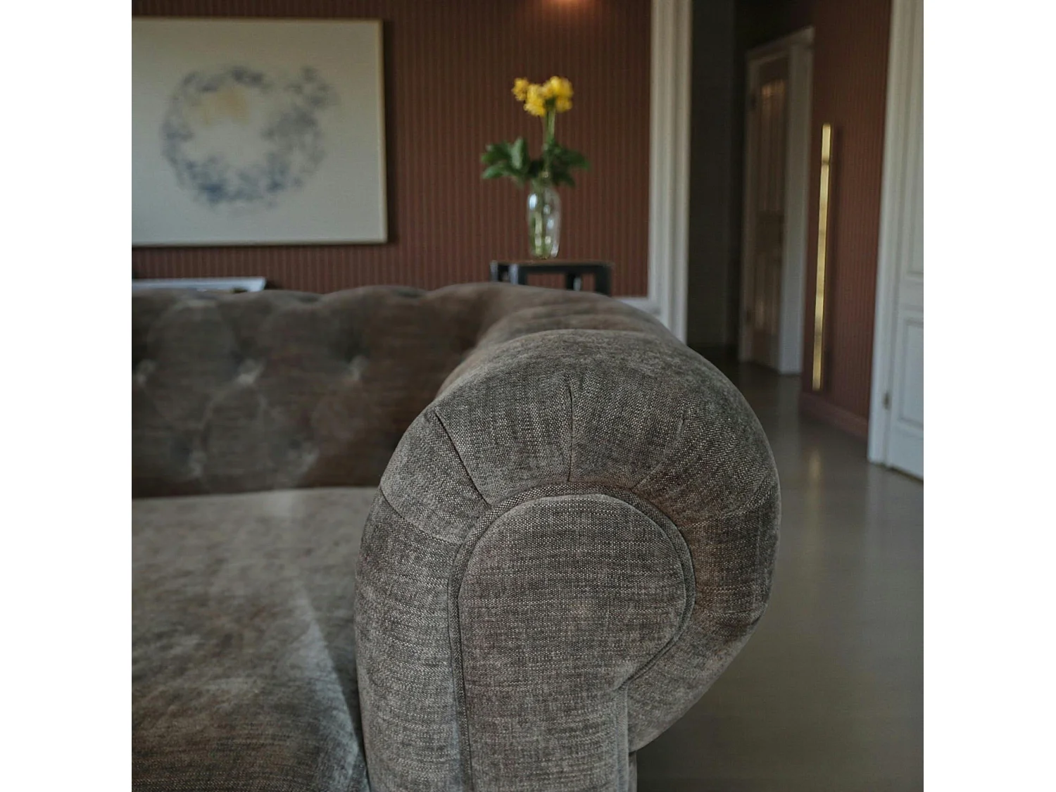 Fauteuil chesterfield en tissu anthracite chiné YORK