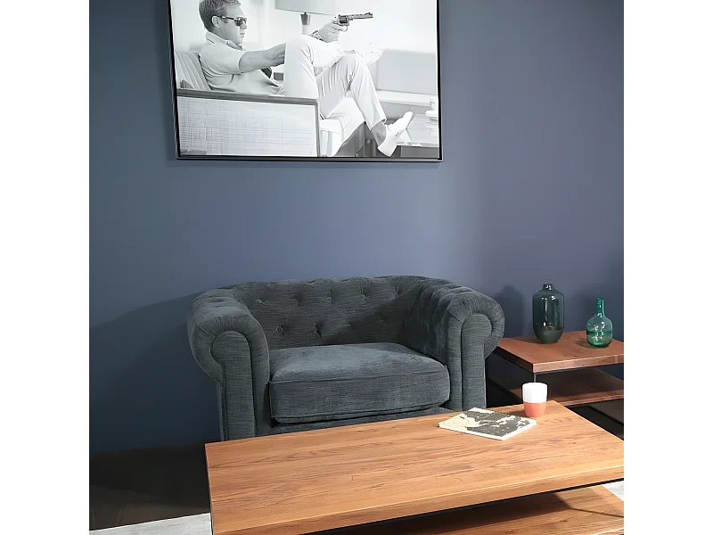 Fauteuil chesterfield en tissu anthracite chiné YORK