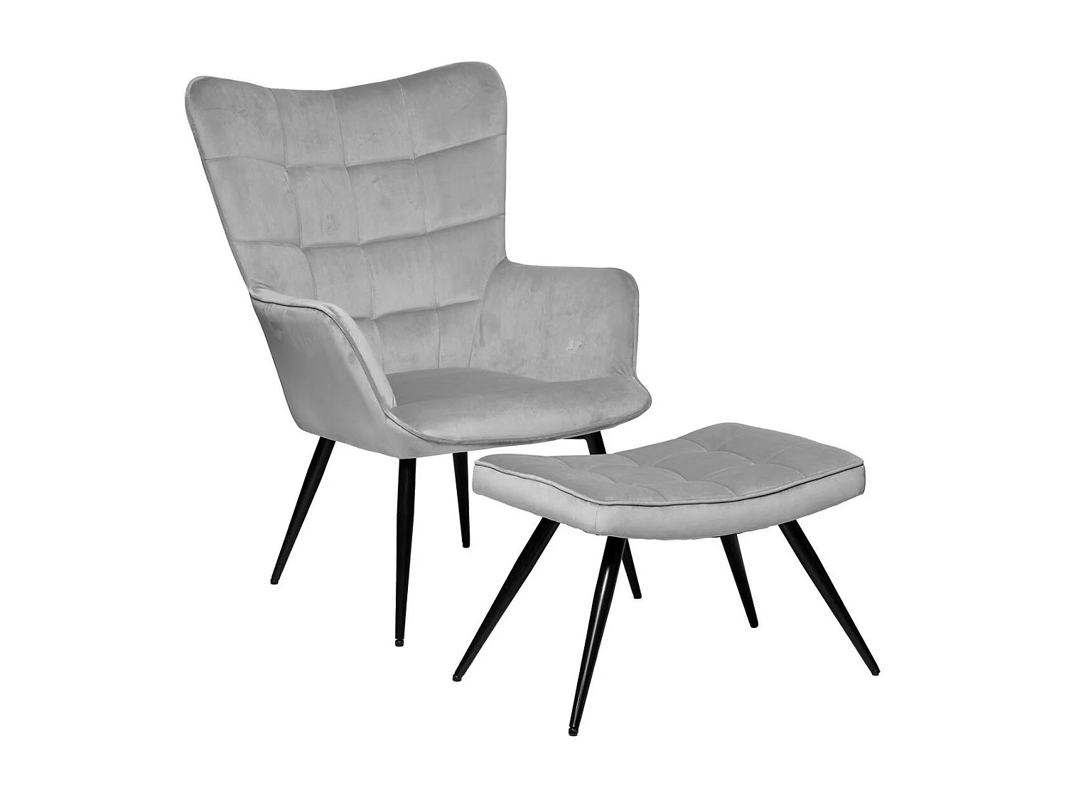 Fauteuil relax en velours gris et son tabouret (2 pièces) GOTEBORG