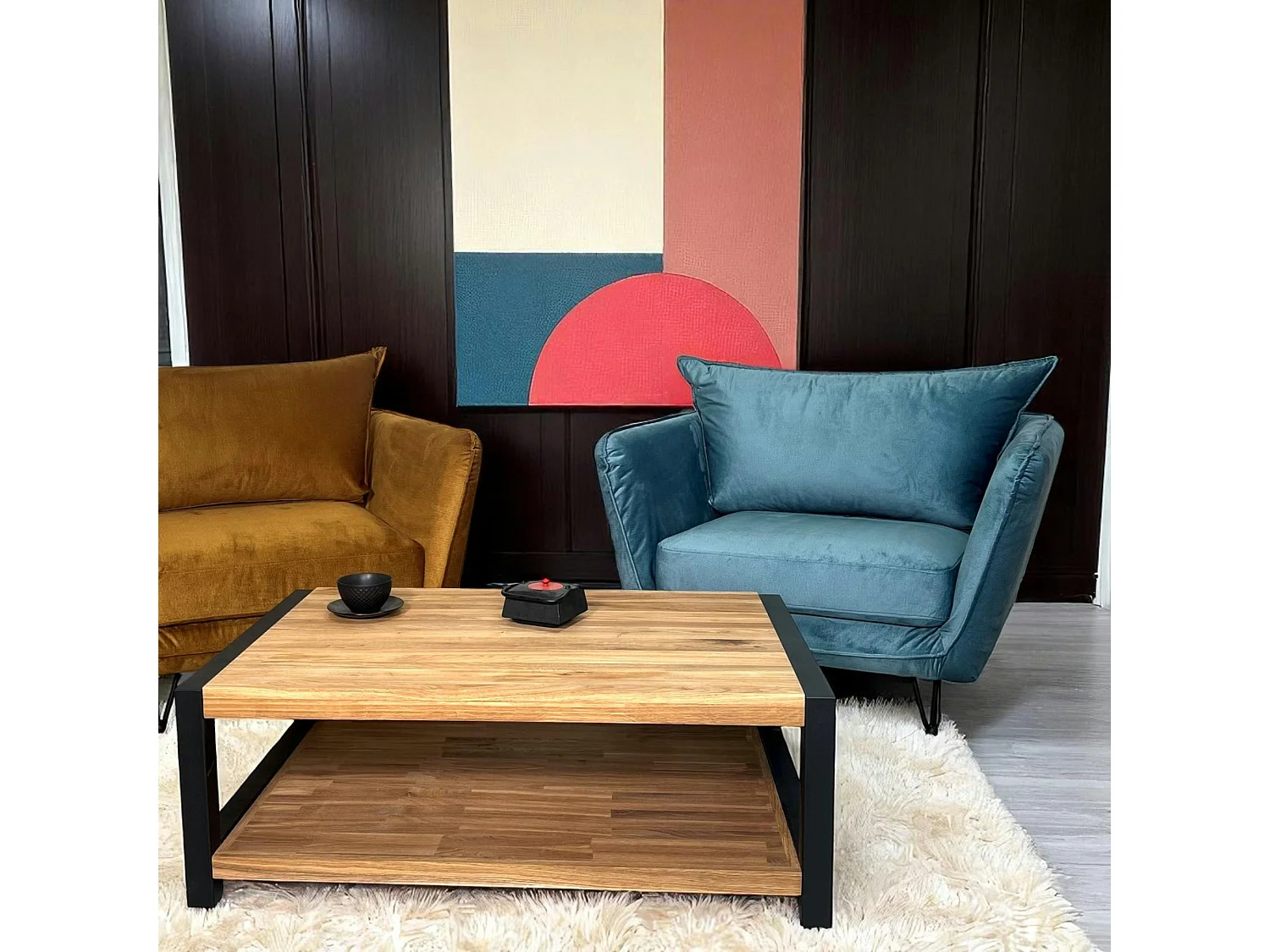 Fauteuil en velours bleu pétrole EPIKA