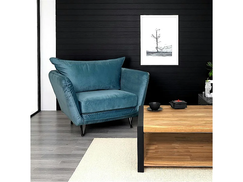 Fauteuil en velours bleu pétrole EPIKA