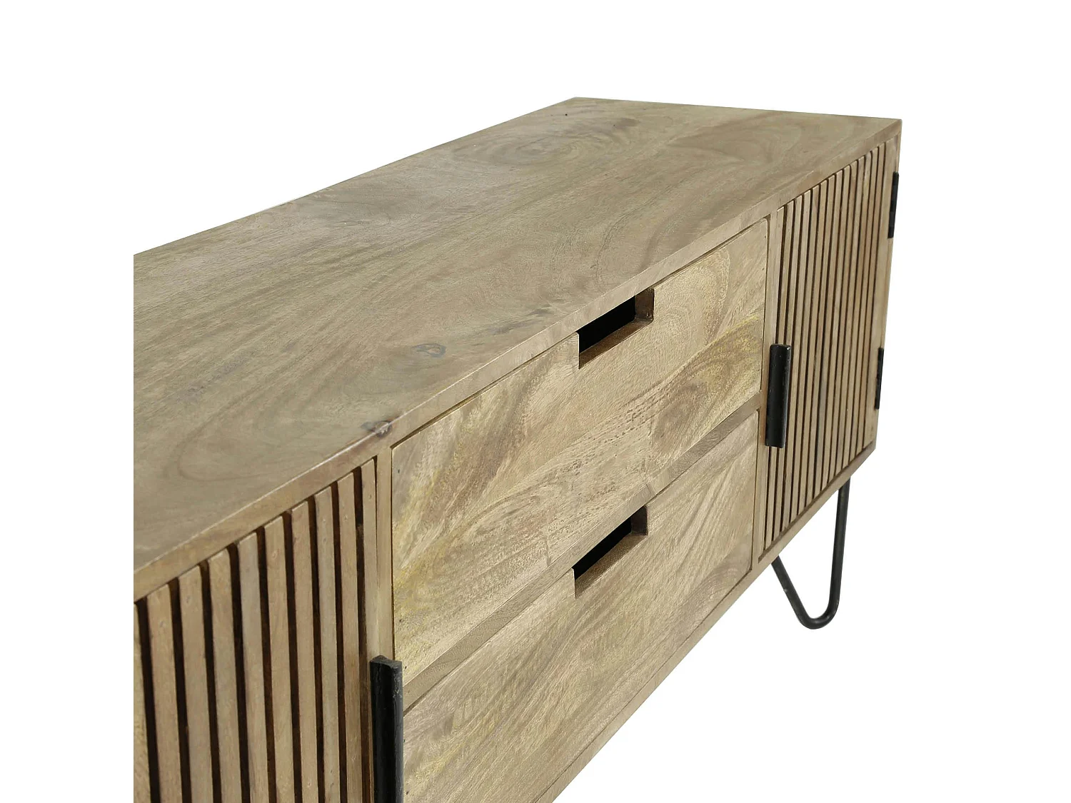 Petit meuble tv en bois de manguier strié DELHI