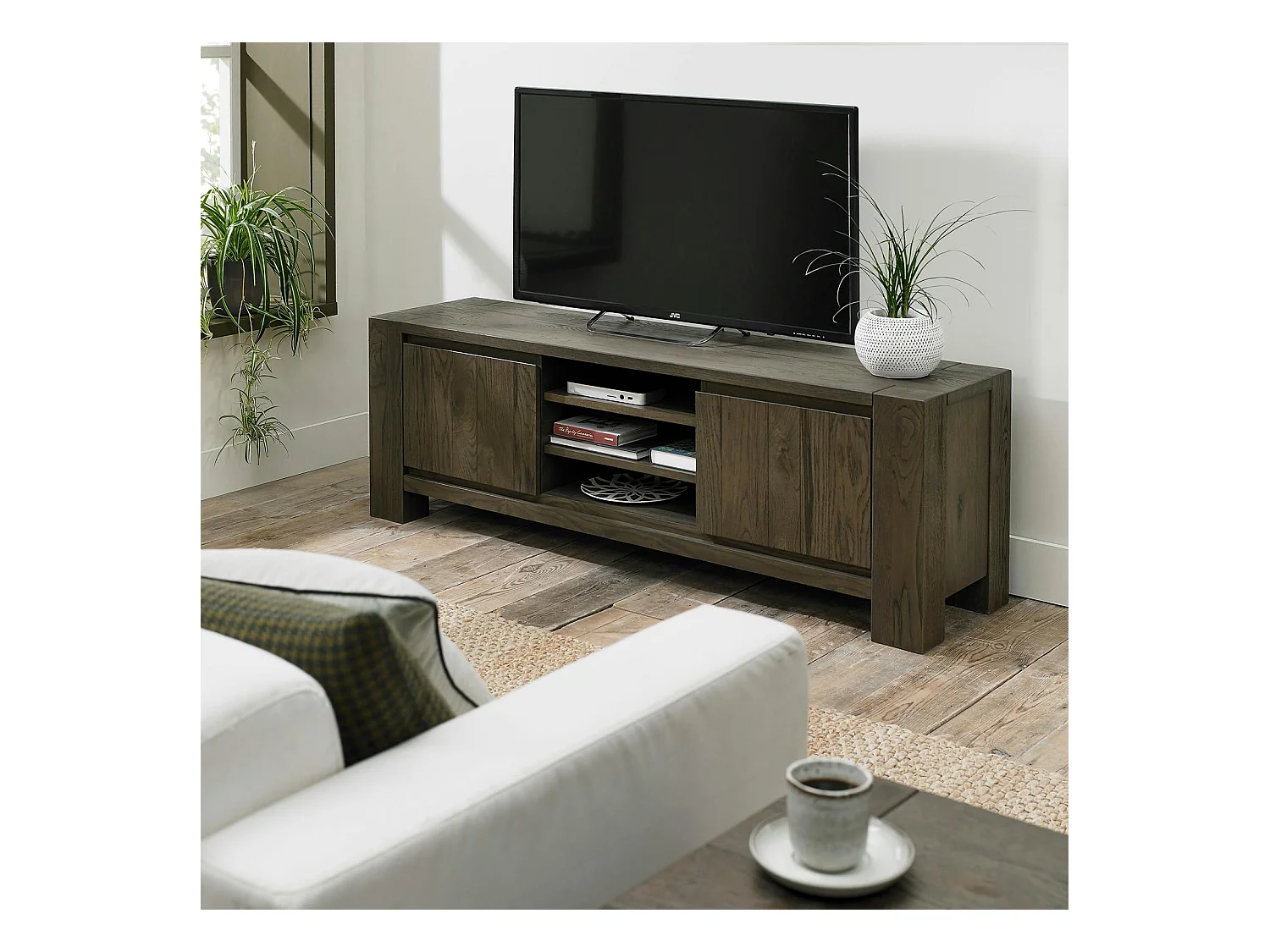 Meuble tv en bois de chêne fumé ALLEN