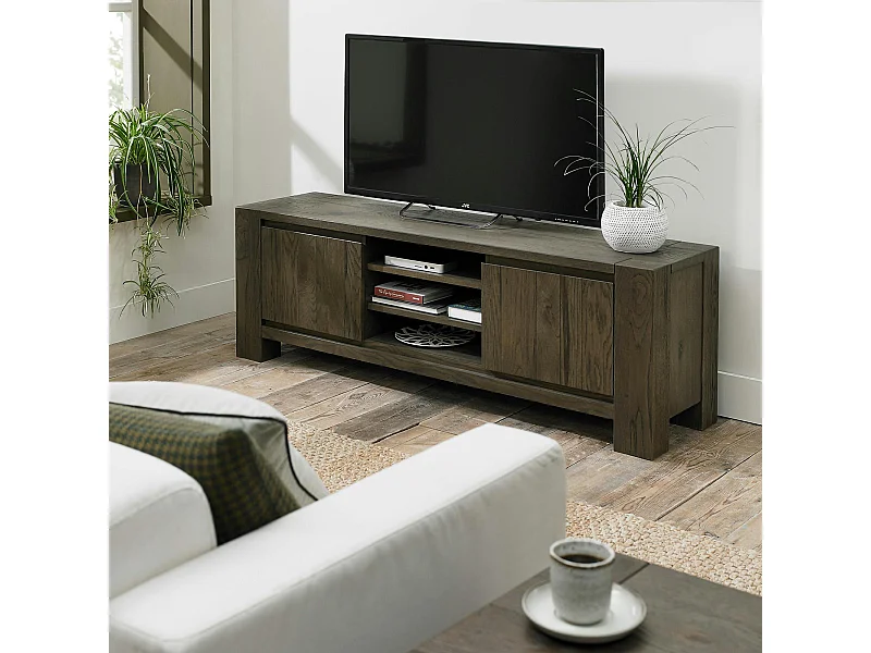 Meuble tv en bois de chêne fumé ALLEN