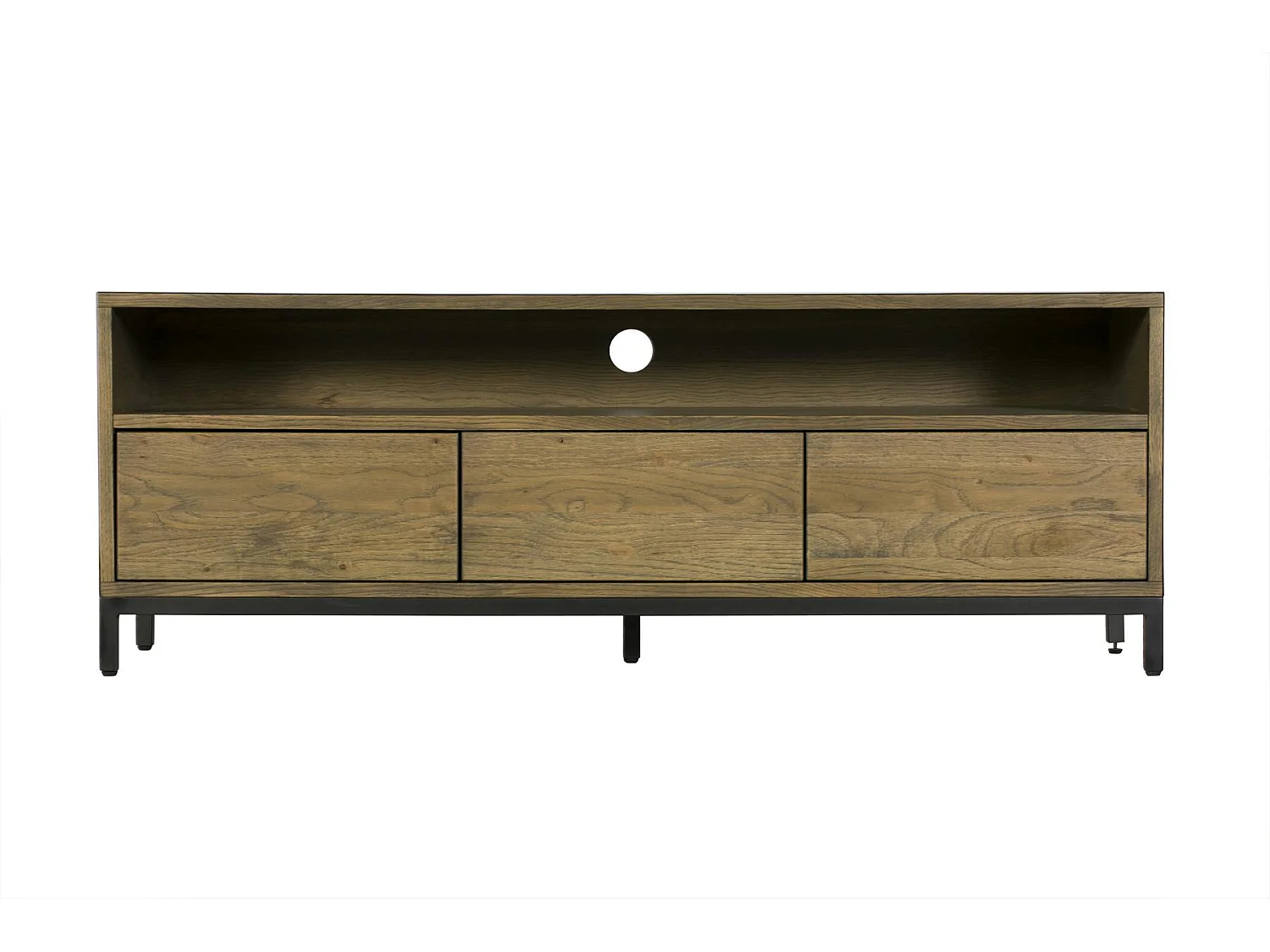 Meuble tv contemporain chêne massif encadrement métal noir HUDSON