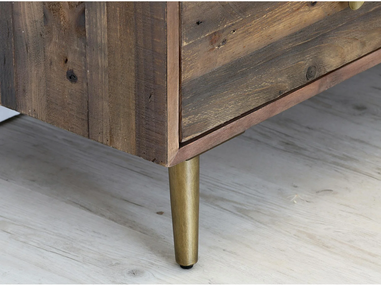 Meuble tv 2 tiroirs bois recyclé piètement effet laiton vieilli ADÉLAÏDE