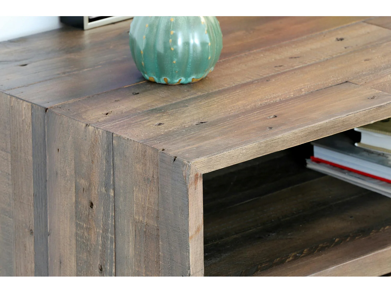 Meuble tv 2 tiroirs bois recyclé piètement effet laiton vieilli ADÉLAÏDE