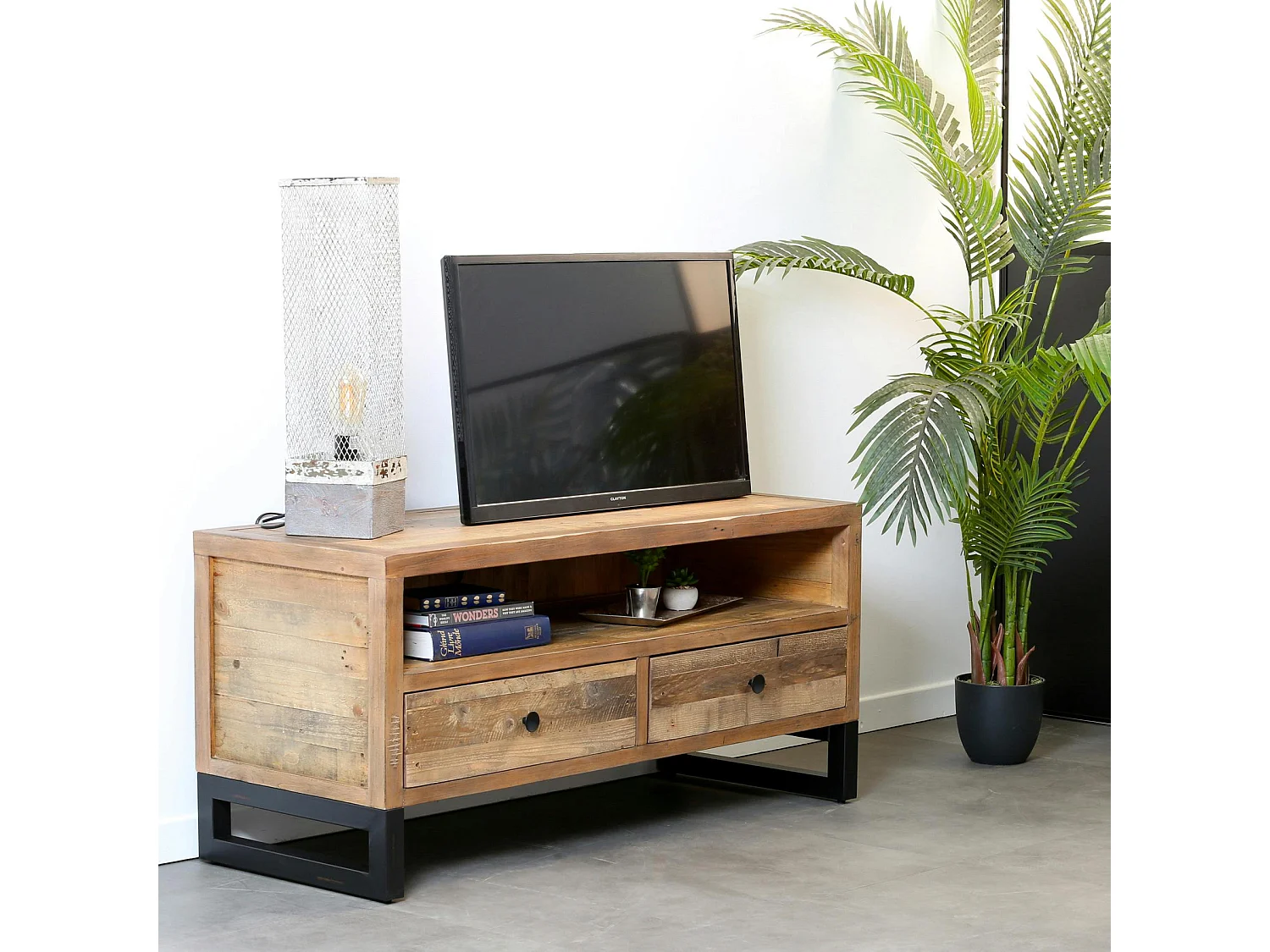 Meuble TV bois recyclé 2 tiroirs BRISBANE