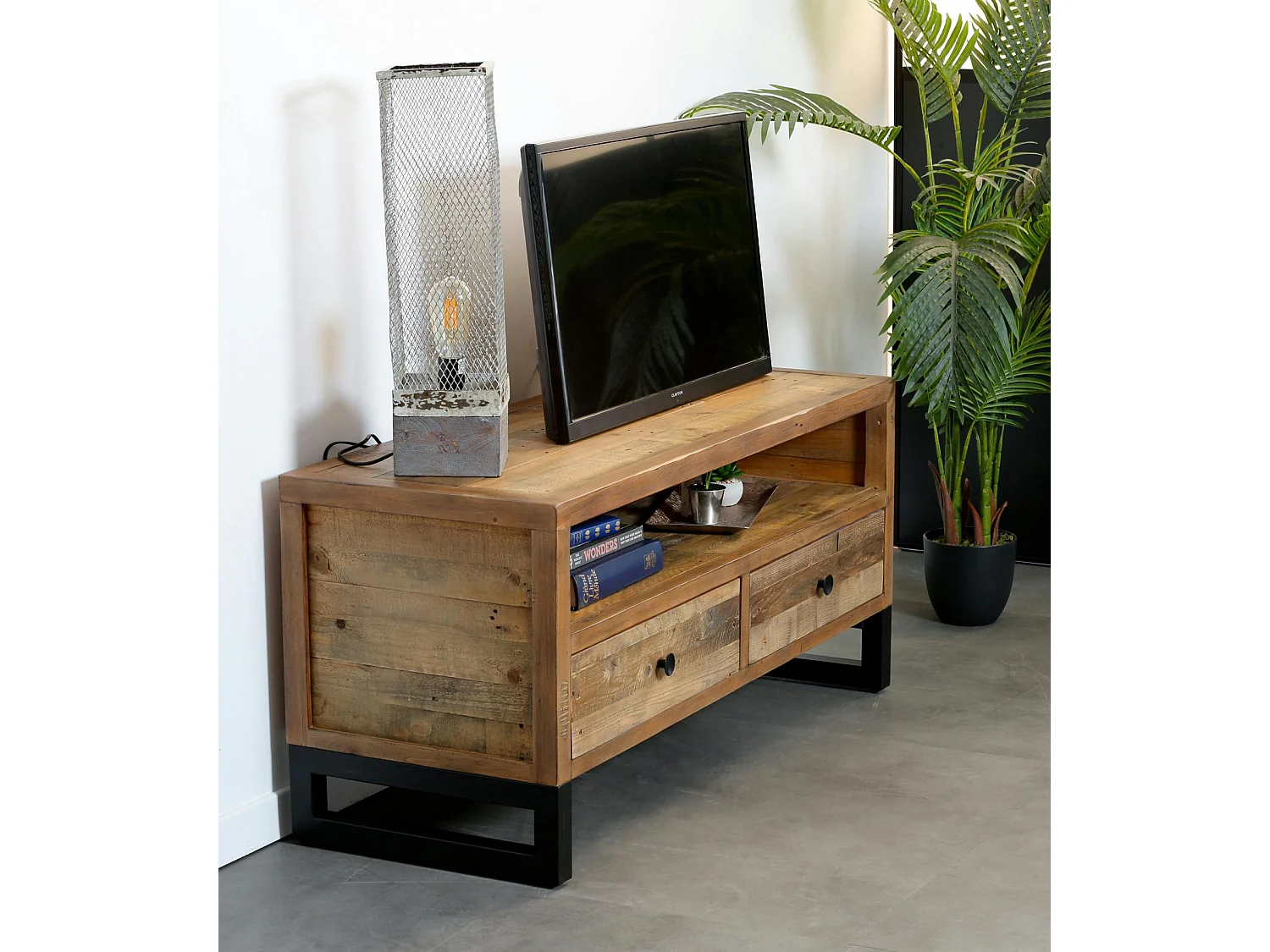 Meuble TV bois recyclé 2 tiroirs BRISBANE