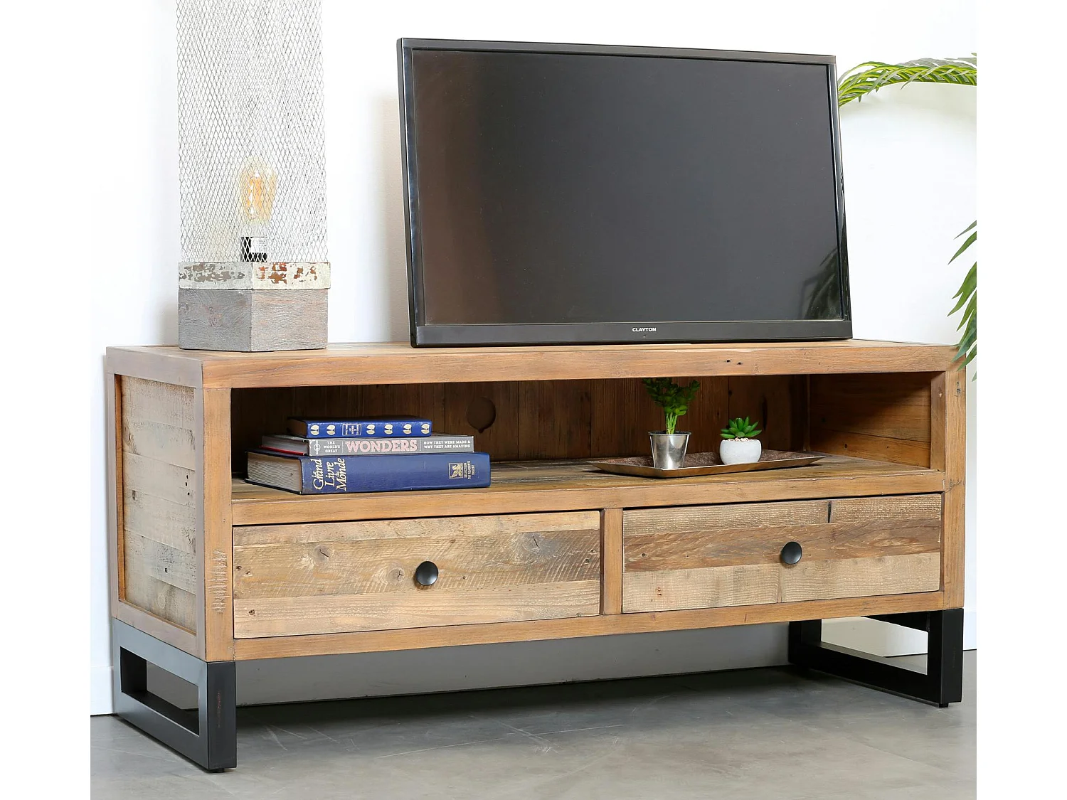 Meuble TV bois recyclé 2 tiroirs BRISBANE