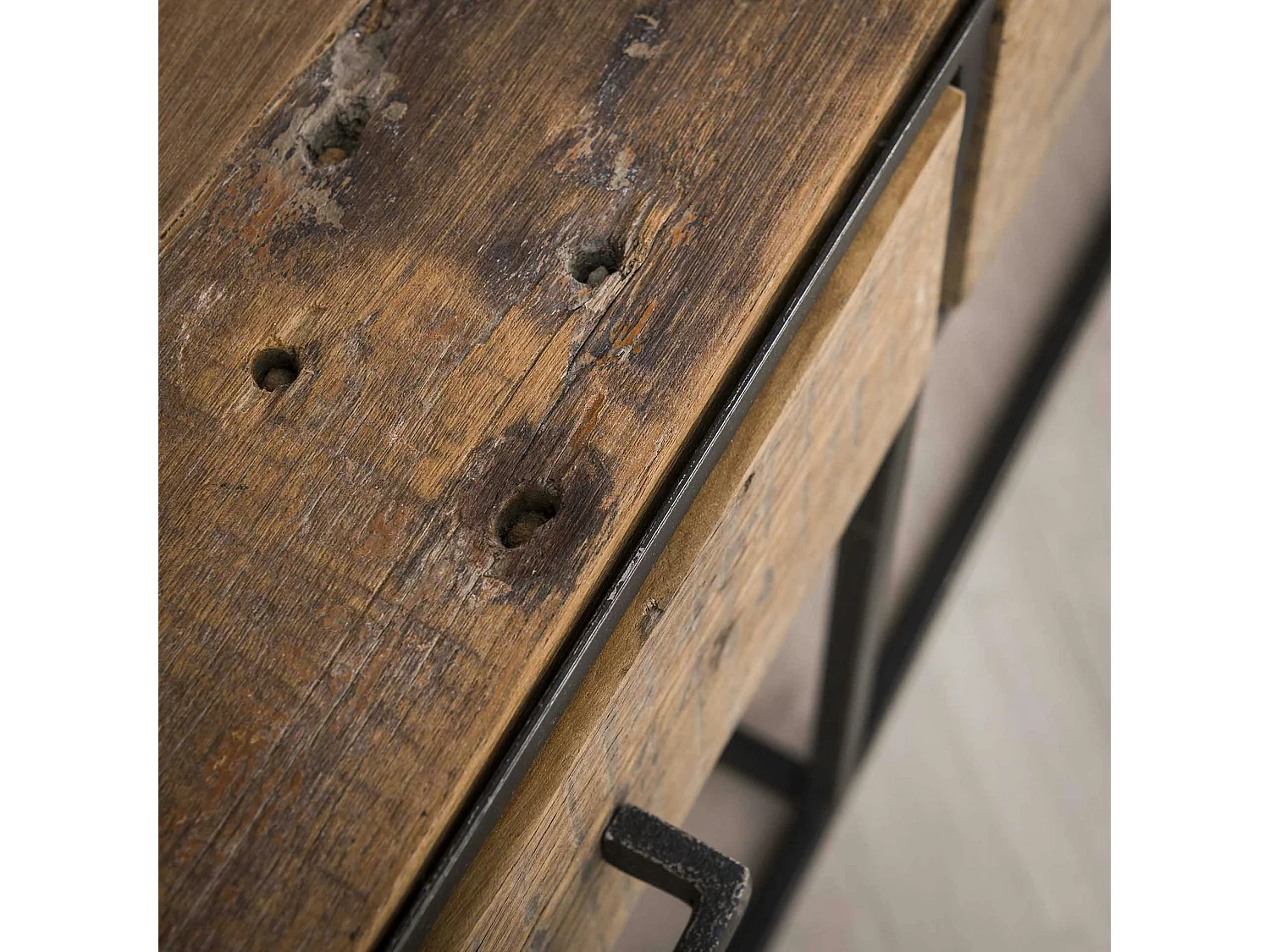 Meuble tv bois recyclé brut acier 4 tiroirs WELLINGTON