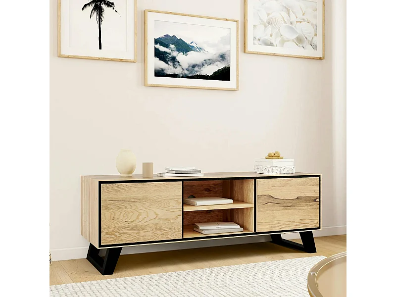 Meuble tv en bois de chêne huilé et pieds obliques PALERME