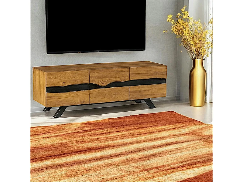 Meuble tv bois recyclé teck laque noire BARBADE