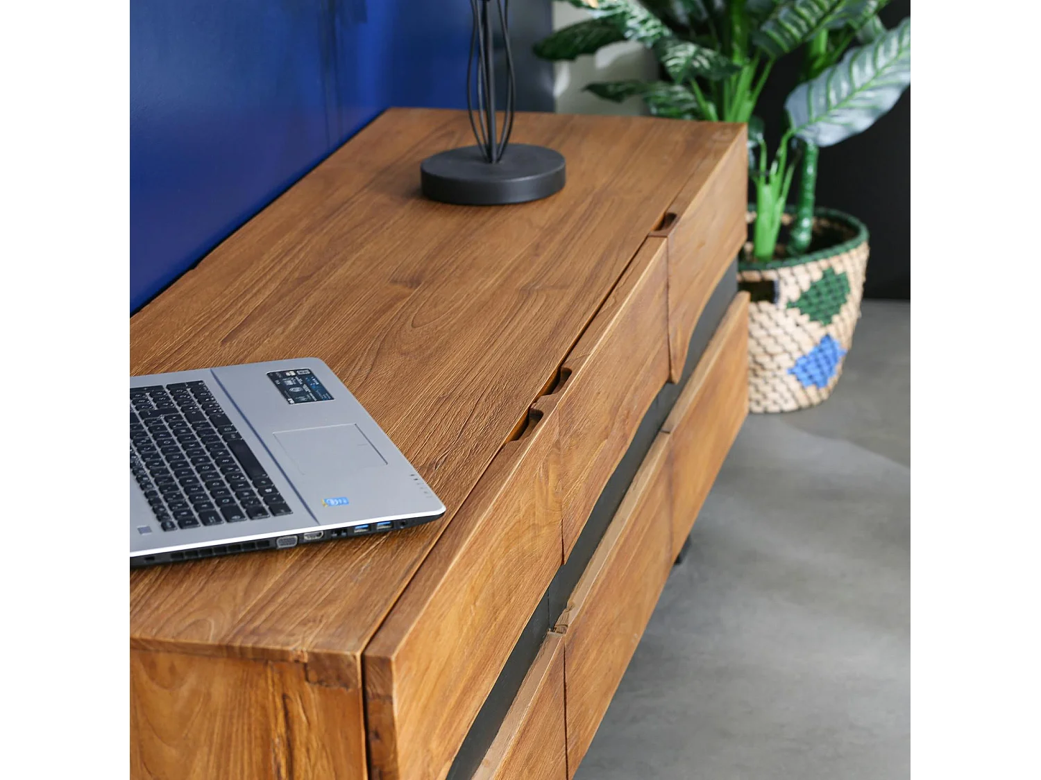 Meuble tv bois recyclé teck laque noire BARBADE