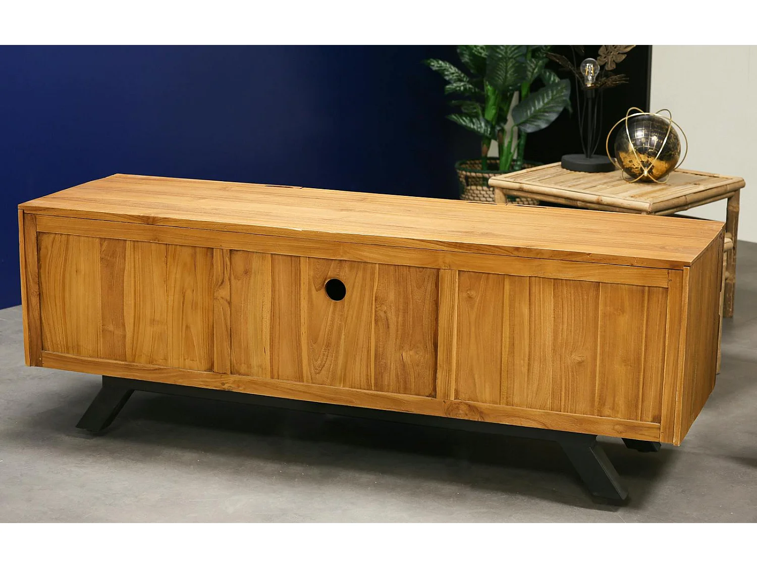 Meuble tv bois recyclé teck laque noire BARBADE