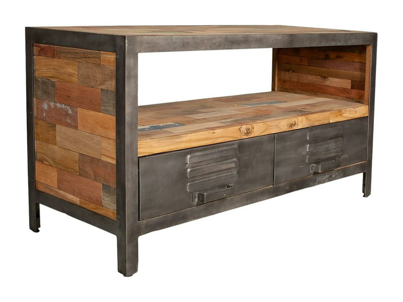 Meuble TV bois métal 2 tiroirs CARAVELLE