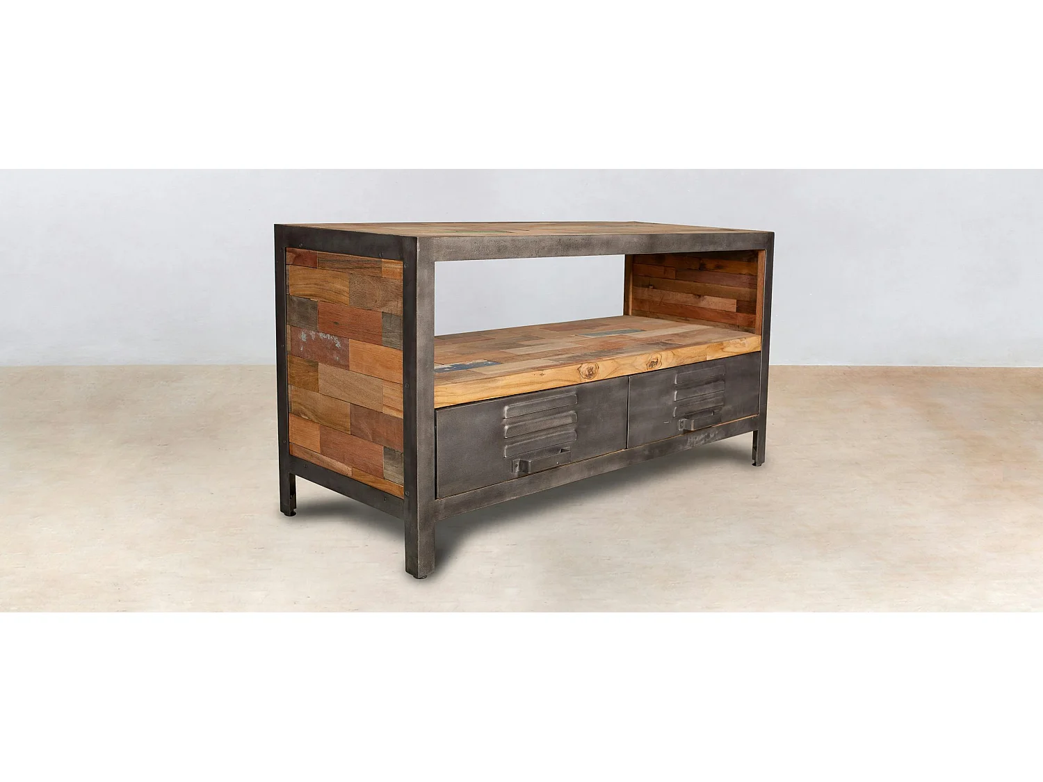Meuble TV bois métal 2 tiroirs CARAVELLE