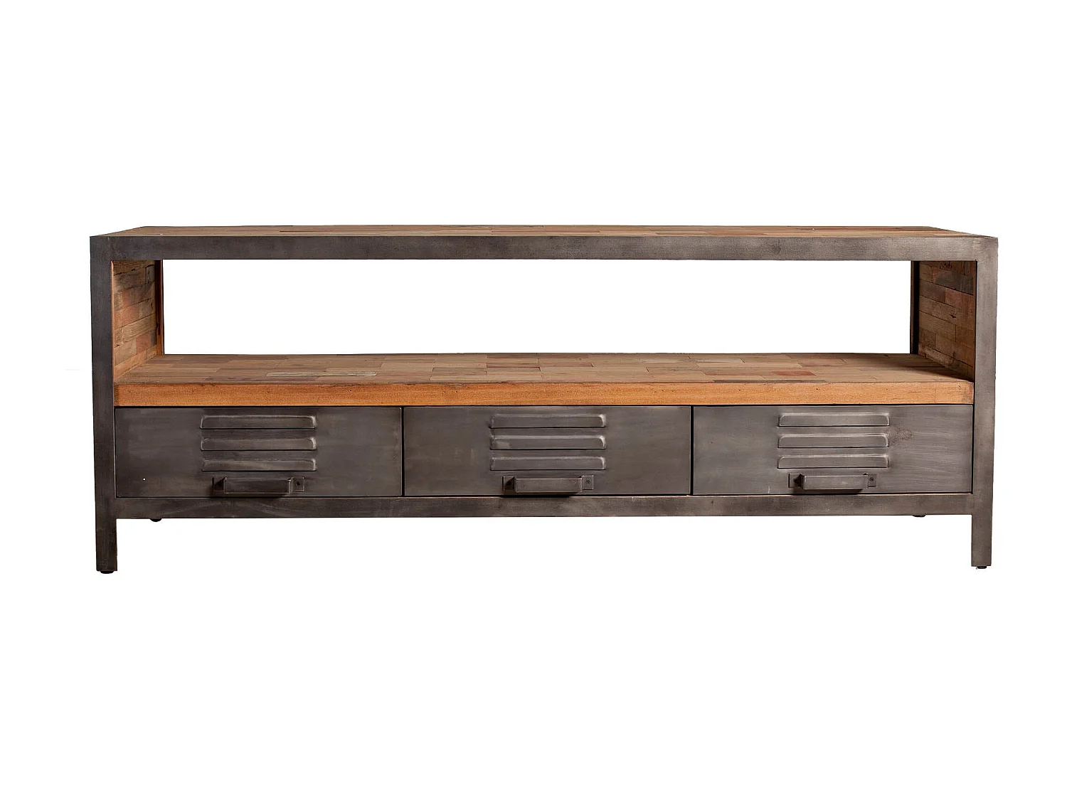 Meuble TV métal bois recyclé 3 tiroirs CARAVELLE