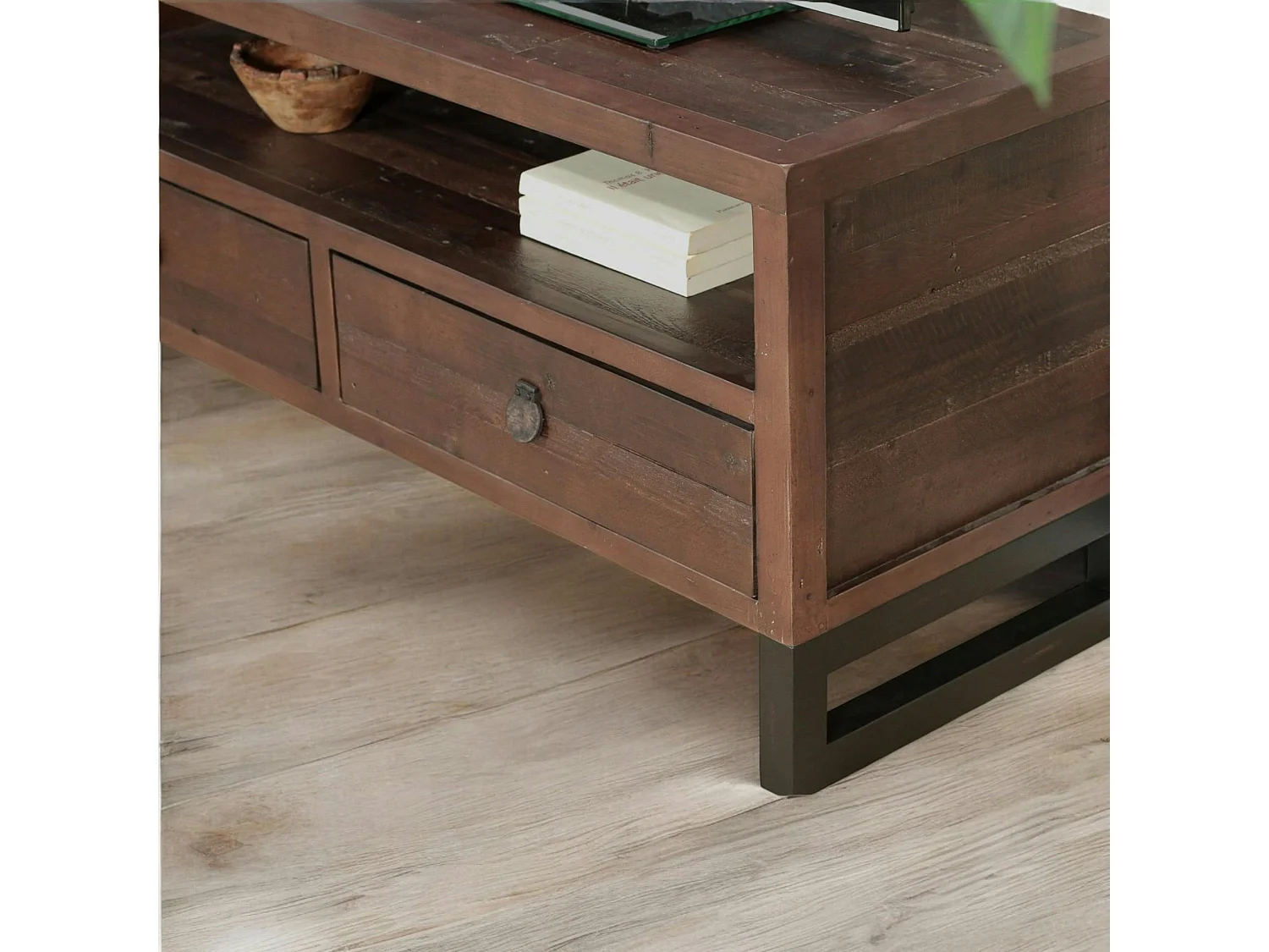 Meuble TV bois brun recyclé 2 tiroirs SAMOA