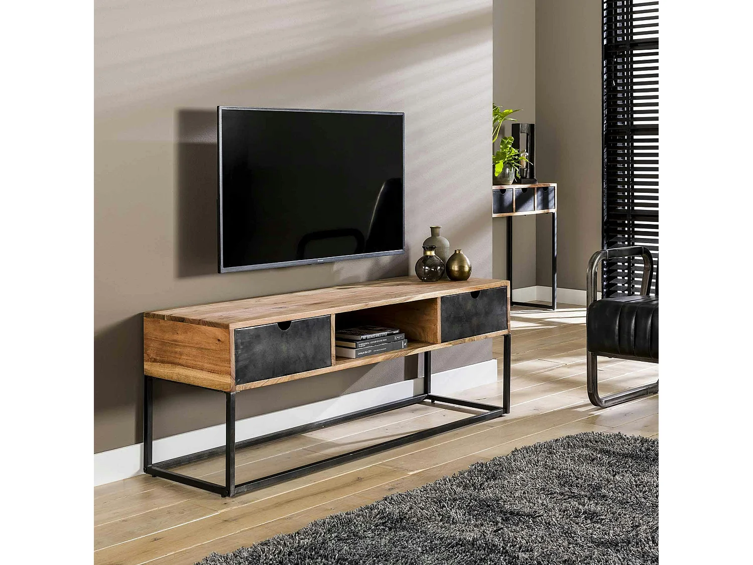 Meuble tv industriel tiroirs métal BUNBURY